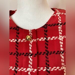 Vintage 80s 90s Red Pleated Midi Dress 12 14